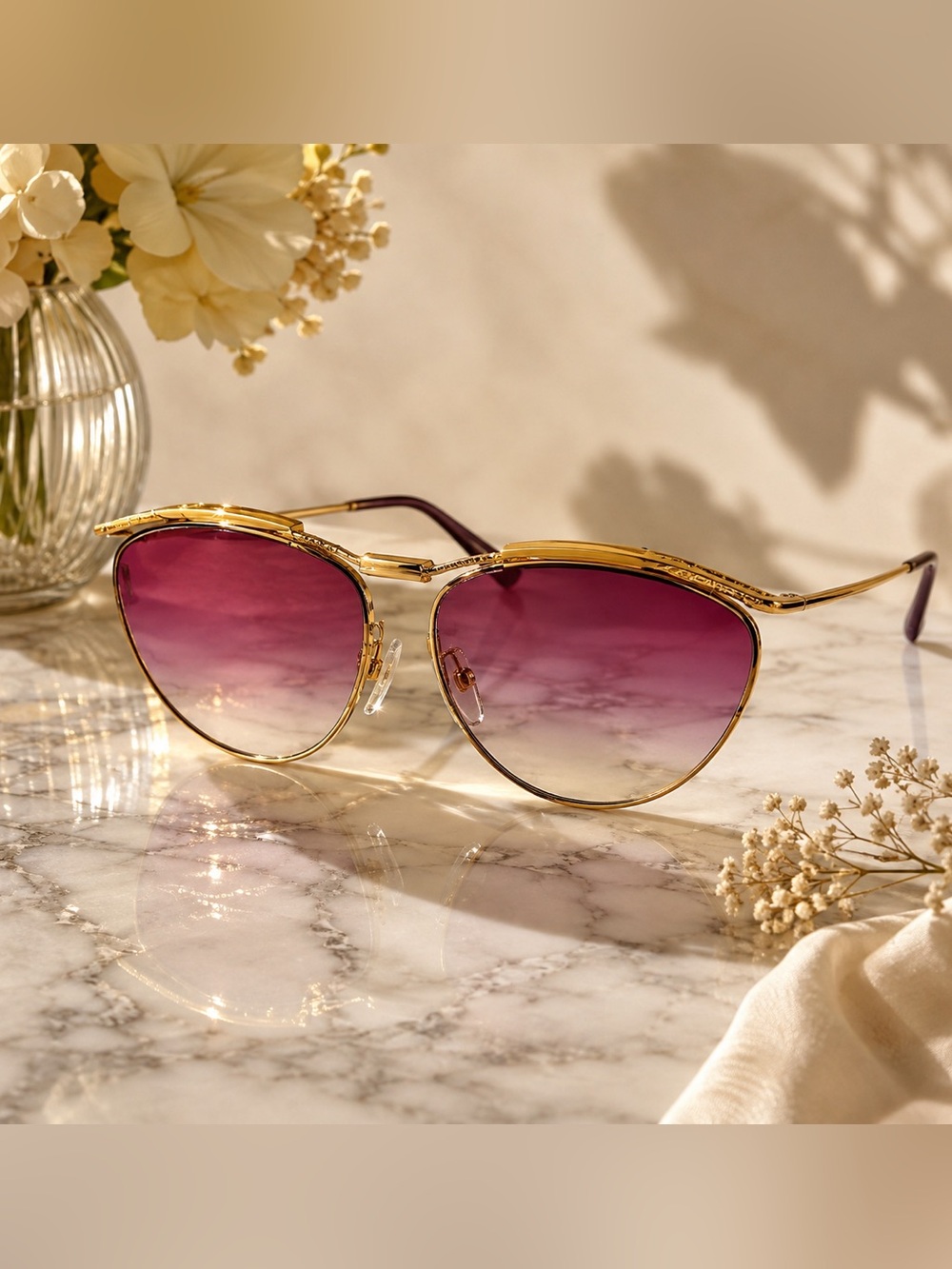 Moschino by Persol M18 Sunglasses Gold Purple Gradient Italy 56 16